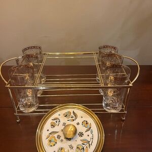Vintage Georges Briard 6 Glass Drinkware Bar Set Caddy Bucket Top